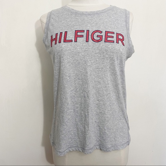 TOMMY HILFIGER logo sleeveless graphic tank top cotton polyester blend M - Picture 1 of 5
